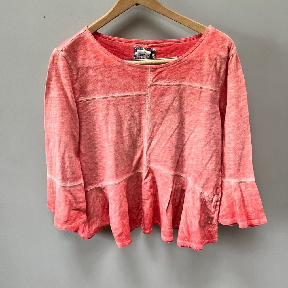 Anthropologie AKEMI + KIN Small Seamed Peplum Orange 3/4 Sleeve Oversized Top -
